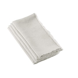 Ivory 100% Linen Fringed Design Stone Washed Cloth Napkin, 20" Square - (4 Piece).