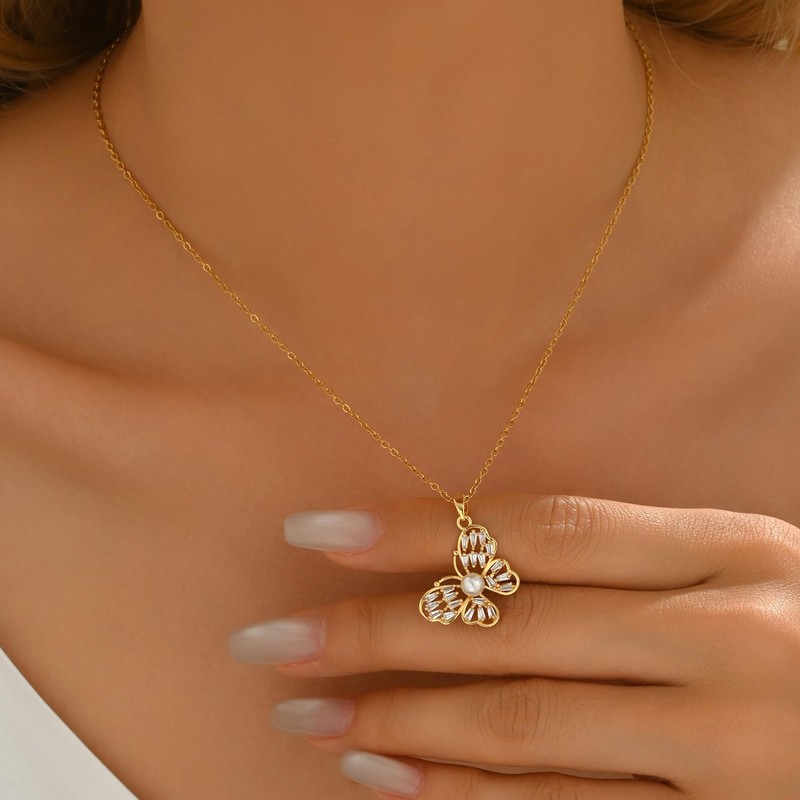 ARAVOP Butterfly Necklaces for Women 18K Gold Plated Cubic Zirconia