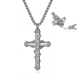 MOLAYES Silver Cross Cremation Urn Necklace for Men Women Memorial Necklace for Ashes of Loved Ones or Pets, Rust-Free Waterproof Cross Necklace Jewelry 24 Inche