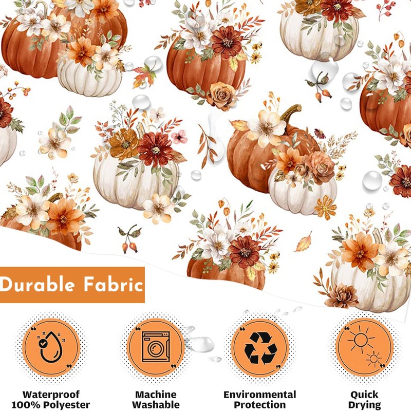 Lindameler Fall Shower Curtain for Bathroom Autumn Farmhouse Floral Pumpkin
