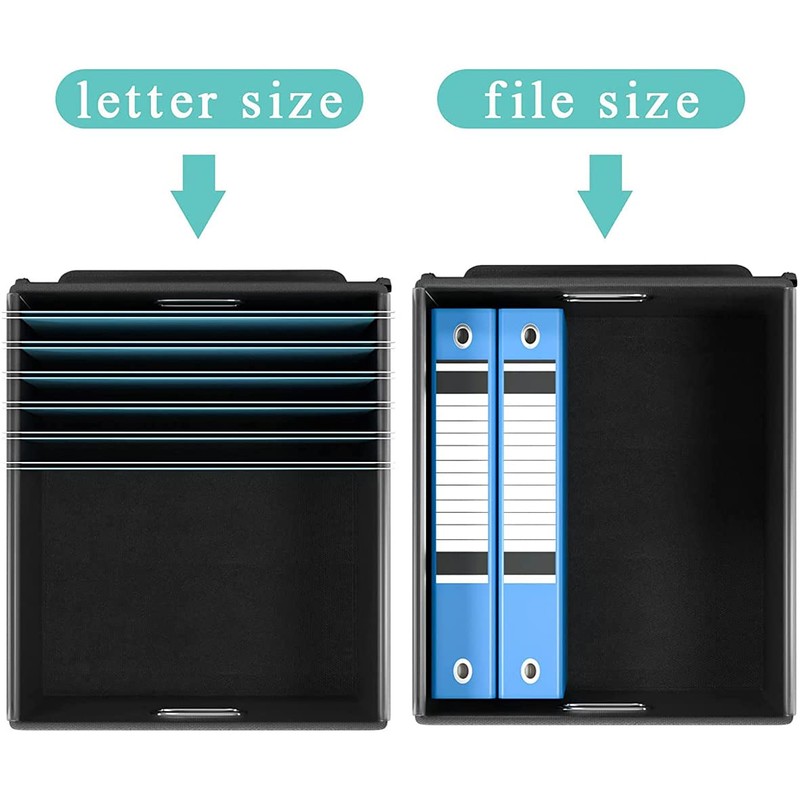 Umtiti A4-Size Black Leather File Organizer Box with Lid（Folders not