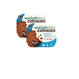 Weighless Cookies - Buckwheat Chocolate Chip - 2 Pack - Healthy, Gluten Free, Low Carb, Only 23 Calories Per Cookie, (4 Cookies In Each Pack)