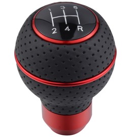Padaodao 5 Speed Gear Shifter Handle Leather Shift Knob Round Lever Stick for Most Manual Transmission SUV Cars, Red