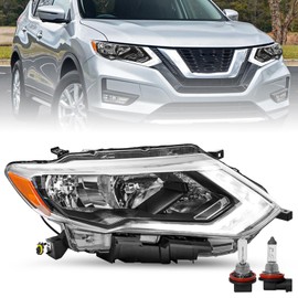 SOCKIR Halogen Headlight Assembly Compatible with 2017-2019 Nissan Rogue S/SL/SV OE Style with LED DRL Headlamp Right Passenger Side with Bulbs