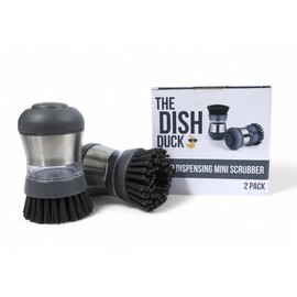 THE DISH DUCK Soap Dispensing Scrub Brush,Palm Sized, Grey (2)