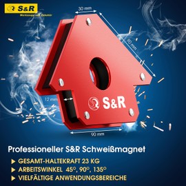 S&R Welding Magnet Angle Magnet Mounting Angle for Welding Angle 45°/90°/135° - Ideal Positioning Aid for Locksmiths and Welders, Pipe Installation, Soldering, Marking and Fixing