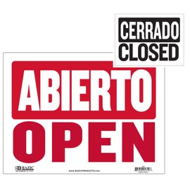BAZIC Abierto & Cerrado Sign on Back, Open & Closed Sign 9"X12", Double Sides Plastic Vinyl Signs, Business Store Office Restaurants Bars Shops, 24-Pack