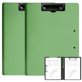 MUYICS 2 Pack Foldable Clipboards, A4 Office Clipboard Folder with Double Metal Clips, 360 Degree Foldable Binder Clipboard with Pen Holder, File Cover Work Folder Clipboards, Green