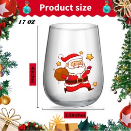Christmas Wine Glasses Set of 2, Santa Stemless Wine Glass, Wine Glass Christmas Stemless Wine Glass Creative Christmas Gifts with Color Box, Holiday Kitchen Décor, Cup Of Cheer Wine Glass