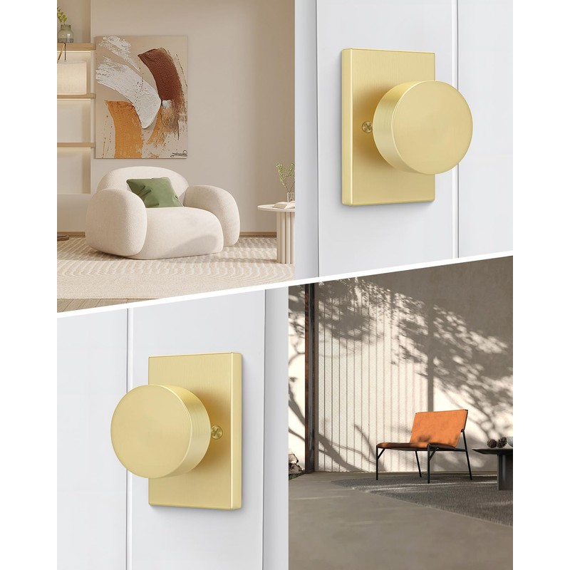 Goldenwarm Gold Dummy Door Knob, Zinc-Alloy Brushed Gold Heavy Duty