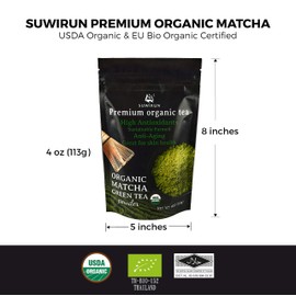 Suwirun Organic Matcha Green Tea Powder 4oz / Japanese Premium Culinary Grade Organic Matcha Powder - Natural Unsweetened Rich Flavor Macha Powder Boba Tea Powder Latte Smoothie Antioxidants - 1 Pack