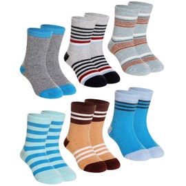 DoSmart Children's Winter Warm Wool Solid Color Socks Kids Boy Girls Thermal Crew Socks 6 Pairs (6 Pairs Stripe, 8-12 Years)