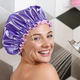 Bodylife Shower Cap Reusable Bath Cap Dual layered Waterproof Purple & Pink 27cm