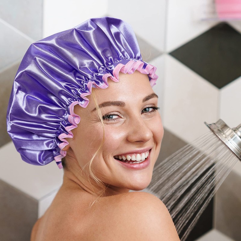 Bodylife Shower Cap Reusable Bath Cap Dual layered Waterproof Purple