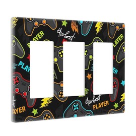 Kid Boys Gamer Gaming Game 3 Gang Triple Rocker/Decora Light Switch Wall Plate Cover Decorative Electrical Faceplate Switchplate for Bathroom Living Room Decor