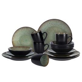 Home VSS, Stoneware Dinner Set Reactive Glaze (16pc Set, Java Green)