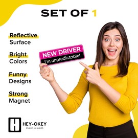 HEY-OKEY New Driver Magnet for Car - Funny Pink Please Be Patient Reflective Magnetic Bumper Sticker - Removable Novice Rookie Safety Attention Sign - Weather-Resistant - 10 x 3.5 inches - Pink/Black