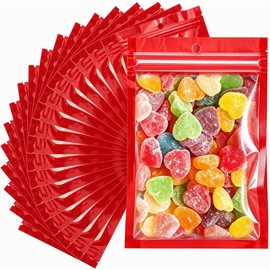 Bolsas para Dulces Bolsas Resellables 200Pzas：Bolsa para Gomitas Hermética, Bolsa Holográfica con Ventana Transparente, para Almacenamiento Alimentos Galleta Frutos Cosméticos Accesorios（Rojo 12x20cm）