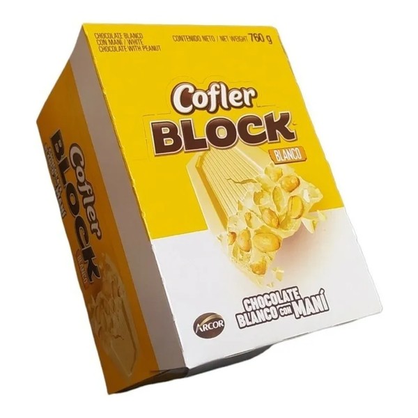 Cofler Block White Chocolate Bar with Peanuts, 38 g / 1.34 oz ea (box of 20 bars)