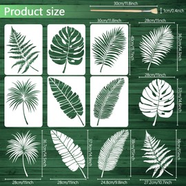 TWINKLEMON 6PCS Large Leaf Stencils for Painting on Walls 16 x 12 Inch Plant Stencil with Brushes Palm Leaf Wall Stencil Tropical Leaves Stencils Plastic Art Drawing Templates for Home Wall Decor