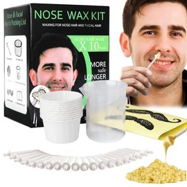 Kit de depilación de nariz y oreja, juego de depilación para hombres y mujeres con cuentas de cera de 1.76 onzas, 20 aplicadores (10 veces), 10 vasos 