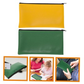 Homoyoyo 2pcs Waterproof Deposit Bag Zipper zips Bank Bag Office Supplies File Holder for Men Bill Document Holder Cash Bag Wallet Leather Folder Leather File Storage Pouch