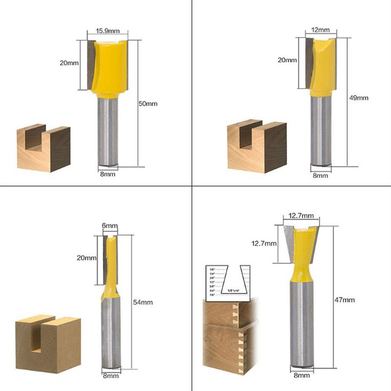 12 Pcs Router Bit Yellow Carbide Cemented Woodworking Milling Cutter