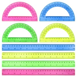 8pcs 6in Plastic Protractor with 12in Plastic Ruler Set,Clear Protractor Clear Ruler Math Geometry Protractor Ruler Set Student Classroom Protractor with Ruler,Transparent Protractor for School