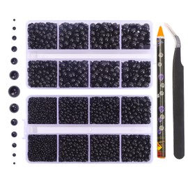 6540PCS Black Resin Flat Back Pearls Rhinestones,Mixed Size 2/3/4/5/6/8/10mm Half Round Pearl Beads Nail Gems Rhinestone with Tweezers and Picker Pencil for Crafts Nail DIY Decoration