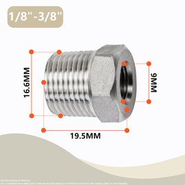 Bwintech 2 Pieces 1/8 Inch Female Thread to 3/8 Inch Male Thread BSP Thread Stainless Steel 304 Hex Bushings Reducer Connector for Conversion of Pipe Connections