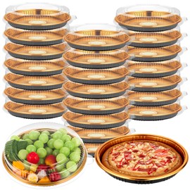 Yoiemivy 24 Pack Disposable Pie Carrier with Clear Lid, 9'' Plastic Serving Tray Round Pie Platters Pizza Container for Pies Salad Meal Prep