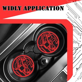 Car Cup Coasters 2 Pack, 2.75 Inch Soft Rubber Pad, Universal Auto Cup Holder Drink Coasters, Auto Cup Holder Insert Drink Coaster Car Interior Accessories (Black Red)