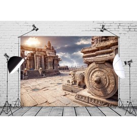 Loccor Fabric 9x6ft Indian Vittala Temple Backdrop India Temple Courtyard Stone Chariot Sunset Sky Photography Background Indian Landmark Religious Travel Portrait Photo Booth Studio Props Wallpaper