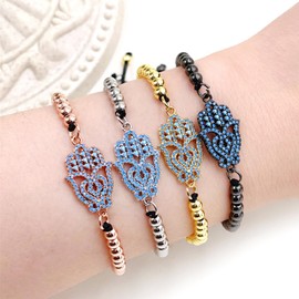Zircobic Hamsa Hand of Fatima Jewelry | Symbol for Friendship Beaded Bracelet With Adjustable Strand Bracelets | Unique Miriam &Bohemian Style Good Luck Charm | YA4941.