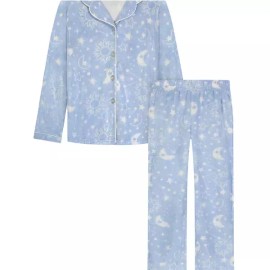 Sleep On It Girls 2-Piece Set Fleece Coat Pajama Polyester Blue size M (10-12).