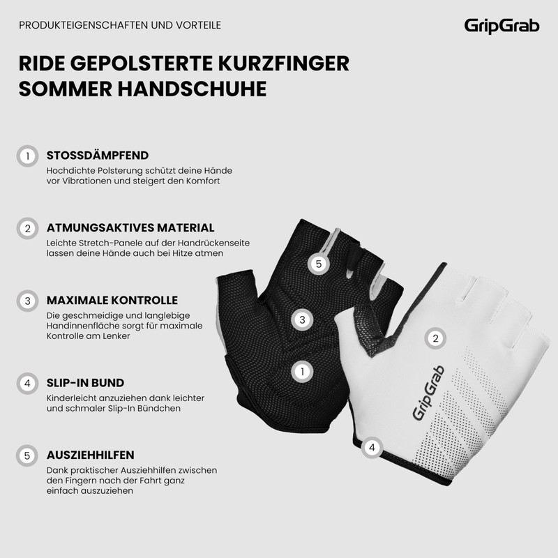 GripGrab Ride Beginners Short Finger Summer Cycling Gloves Padded Shock