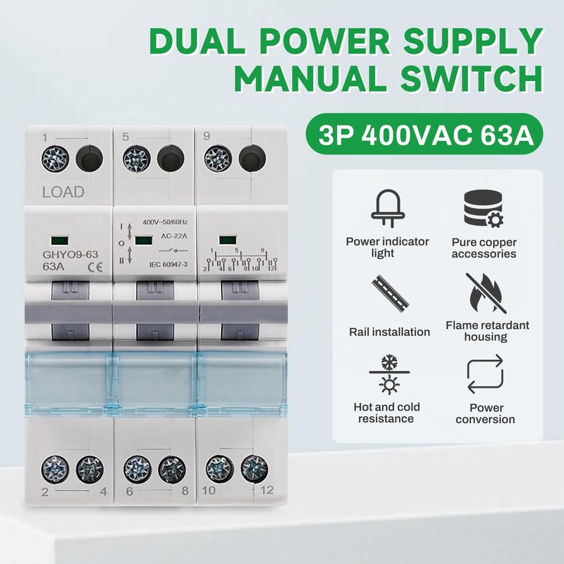 Switch 3P 63A Load Disconnect Dual Power Manual Transfer Isolating