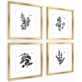 ArtbyHannah Gold Framed Wall Art with Herbs Plants Botanical Pictures in 11x11inch Gold Frames for Kitchen Dinning Room Living Room Wall Decor,Set of 4