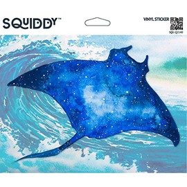 Squiddy Manta Ray - Artistic Blue Sealife Ocean Beach Theme - Vinyl Sticker - Large Size (11" Wide)