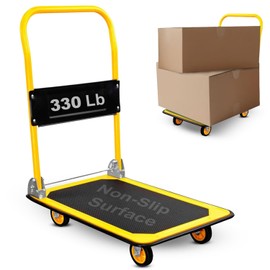 Mount-It! Folding Hand Truck Dolly Platform Truck, 330 lb Heavy Duty Flatbed Cart with Wheels, Foldable Platform Cart with 360° Swivel Casters, Push Cart for Moving Boxes & Furniture (MI-920)