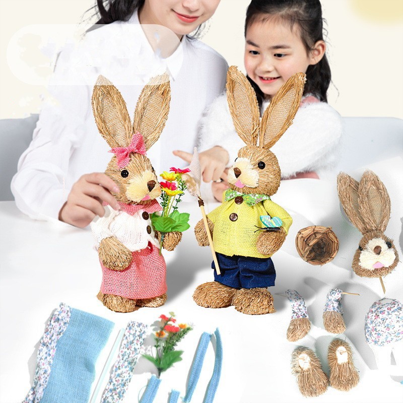 Children DIY Straw Bunny Set Parent Child Straw Rabbit Handmade