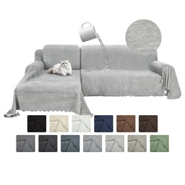 ROFASVCO 1OO% Waterproof Sectional Couch Covers for Dogs Chenille L Shape Sofa Cover Blanket Set 2 Pieces Sectional Slipcover with Tassel Soft Washable Pet Furniture Protector (XX-Large, Air Grey)