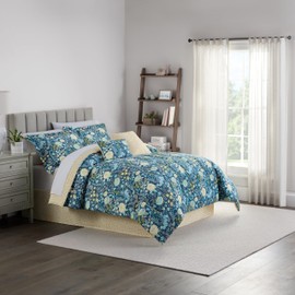 Waverly Traditions Vintage Fiona Floral 6 Piece Pattern Bedding Set, King Comforter Set, All Season Bed Set Including Comforter, Two Shams & More, Machine Washable King Bed Set, Blue
