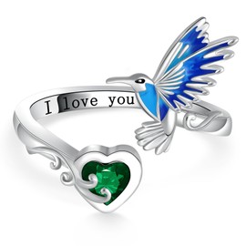 Cujiesp Hummingbird Rings 925 Sterling Silver Hummingbird Stacking Rings Hummingbird Jewelry Gifts for Women Wife Mom Bird Lover