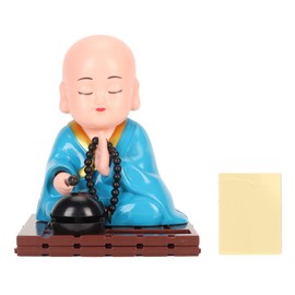 Little Buddhist Monk Ornament Solar Powered Cute Monk Decorative Ornaments for Car Desktop Living Room Plain Clothes Type Light Blue