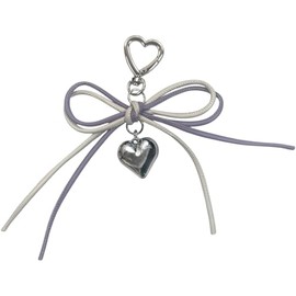 GrandslamEX Ribbon, Leather, Heart Carabiner, Accessories, Charm, Keyring, Keychain, Strap, Keychain, Smartphone Pouch, AirPods Pro, Wallet, Cute, Simple, Stylish, Korean, purple, Free size