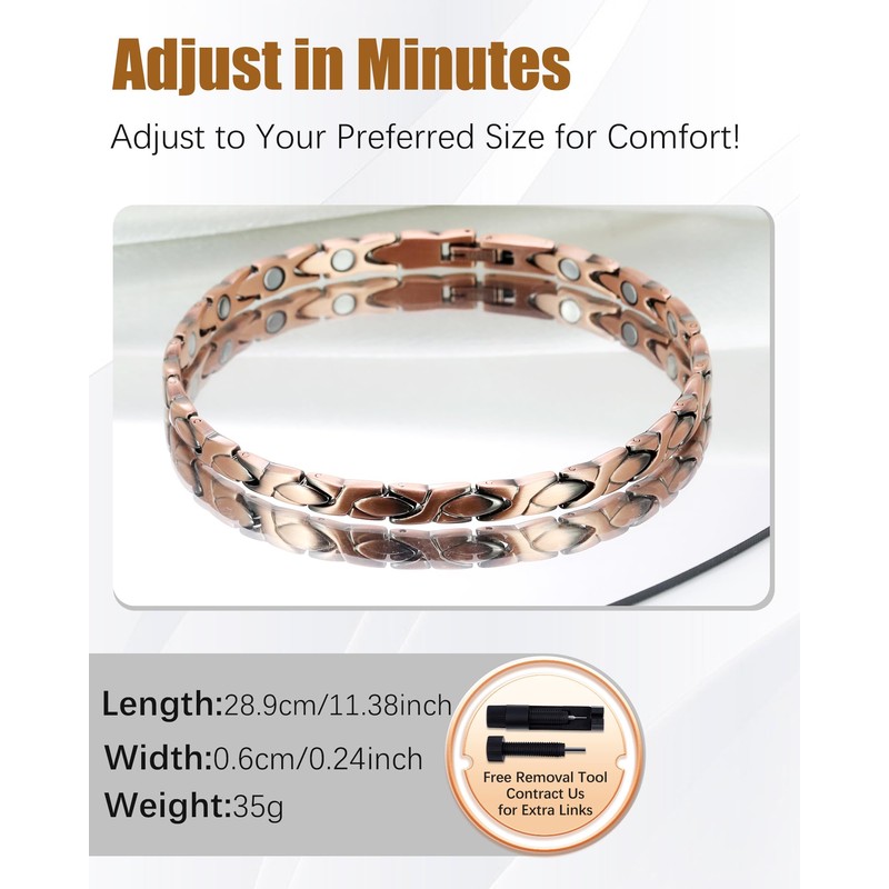 Jeracol Copper Ankle Bracelet for Women, Adjustable Magnetic Ankle Bracelets