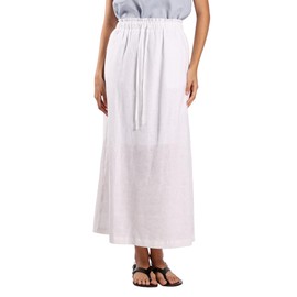 EELOTILE Womens Pure Linen Maxi Skirt Elastic Drawstring Back Slit Casual Long Skirt White
