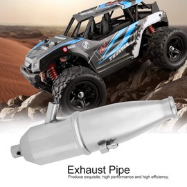 RC Car Exhaust Pipe, 1/10 HSP Model Car, Upgrade Parts, Exhaust Pipe, Aluminum, Easy Installation, Small, Lightweight, Durable, Rustproof, Truck Engine Parts, Exhaust Pipe Compatible with RC Nitro Buggy Cars, Silver
