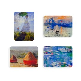 PSQIYMP 4PCS Monet Magnets for Fridge, Woman with a Parasol, Water Lilies, Haystacks, and Impression, Sunrise, Artistic Decor for Refrigerator Whiteboard Office Kitchen, for Artwork Lovers